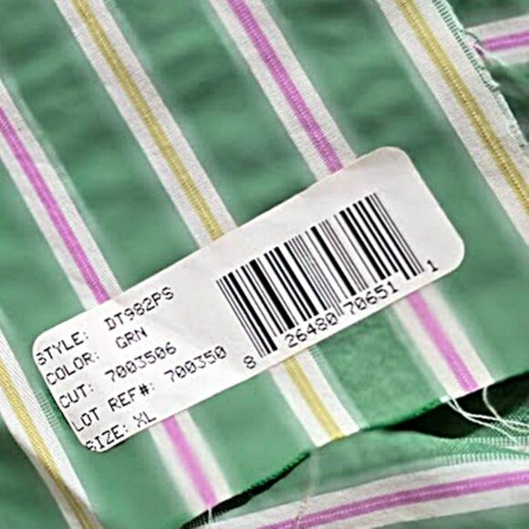 New 7 For All Mankind Pink Green Striped Crinkle Cotton Button Down Preppy XL - Picture 14 of 14
